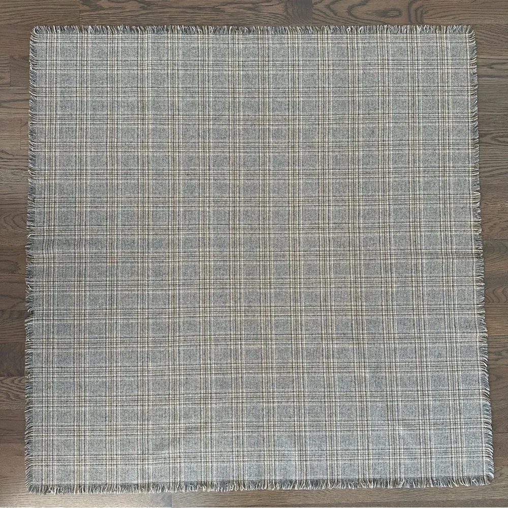 Eskandar Wool Oversized Plaid Fringed Scarf in Cream, Grey, Tan 47